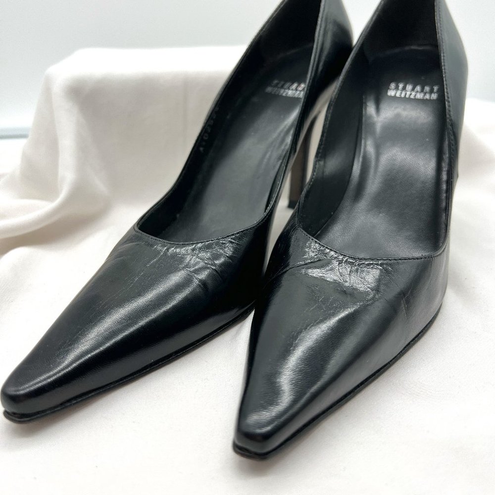 Stewart Weitzman Black Leather Pointed Toe Pumps
